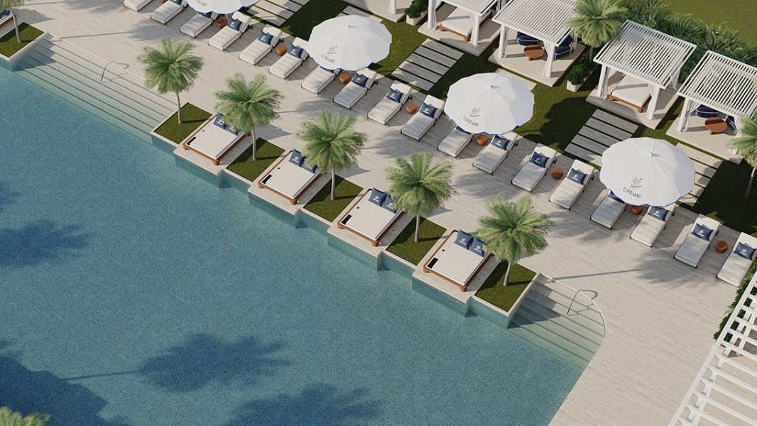 O resort contará com spa, clube de praia, piscinas, academia e áreas de relaxamento, mantendo a atmosfera de exclusividade.