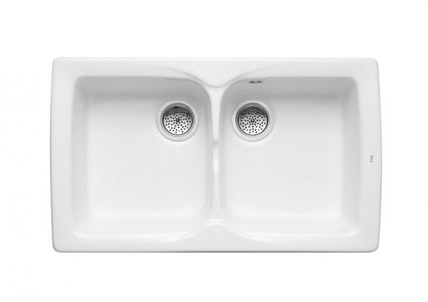 Cuba de cozinha fabricadas em lou&ccedil;a da cole&ccedil;&atilde;o Beverly. Modelo com pia dupla. 