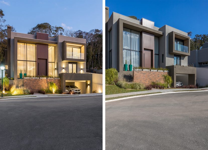 Nesta casa, vemos como a luz pode ser utilizada de maneira criativa e eficaz, valorizando cada espaço e proporcionando uma experiência visual diferenciada tanto de dia quanto à noite