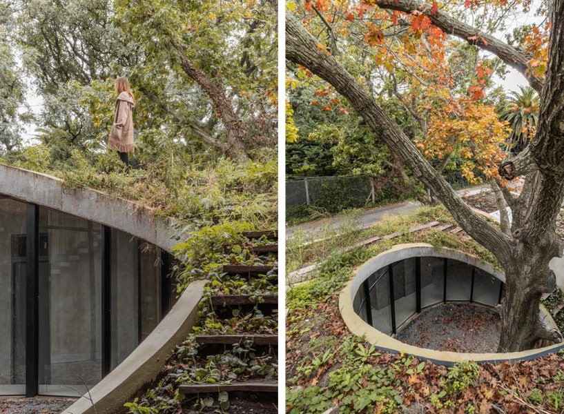 O jardim do último piso oferece vistas panorâmicas