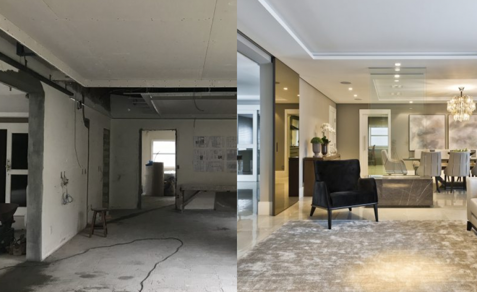 O antes e depois do living integrado com jantar O antes e depois do living integrado com jantar