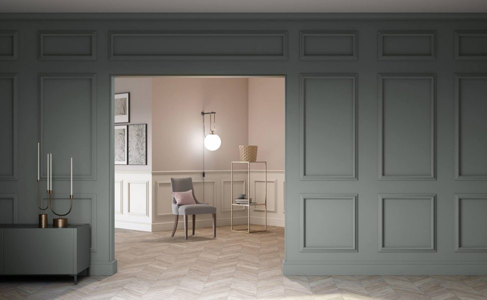 Boiserie: Molduras aplicadas em paredes, baseadas no antigo estilo arquitetônico francês, que adicionam textura e elegância. Hoje, aparecem tanto em releituras clássicas quanto modernas.
