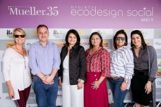 Rosicler Ribeiro de Campos, o coordenador técnico do projeto, Marcelo Calixto, a superintendente do Shopping Mueller, Daniela Baruch, a coordenadora técnica do projeto, Rose Guazzi, Suzie Straub Maia e a gerente de marketing do Shopping Mueller, Michelle Cirqueira