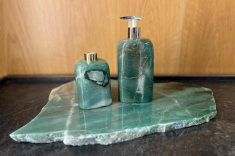 Conjunto de porta sabonete e aromatizador de ambiente quartzo verde floresta